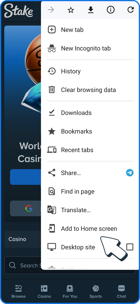 Find this option at menu to get Stake android app.