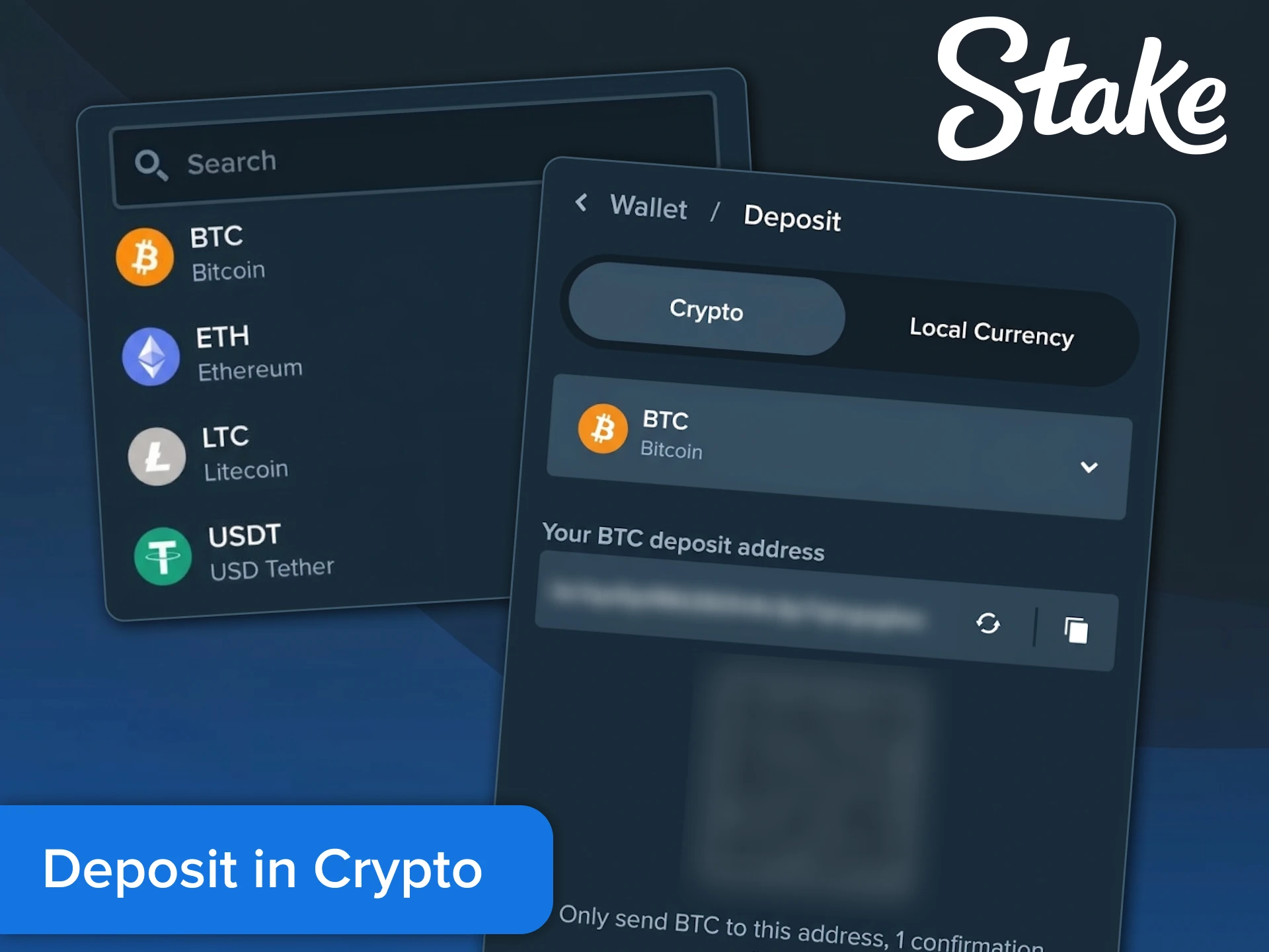 Fund your balance with crypto options inside the Stake App.