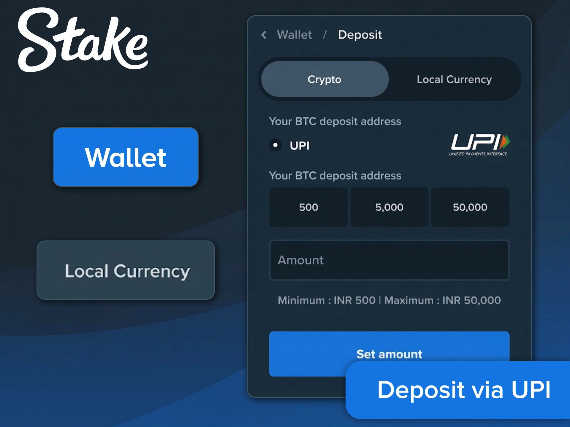 Learn how to deposit funds via UPI on the Stake App.