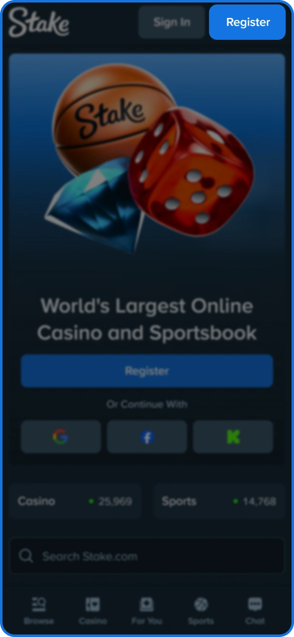 Click register button to create account at Stake app.