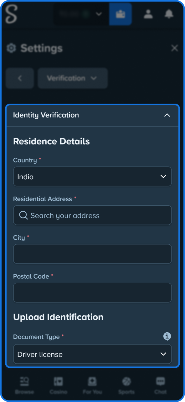 Verify your account after registration at Stake app.