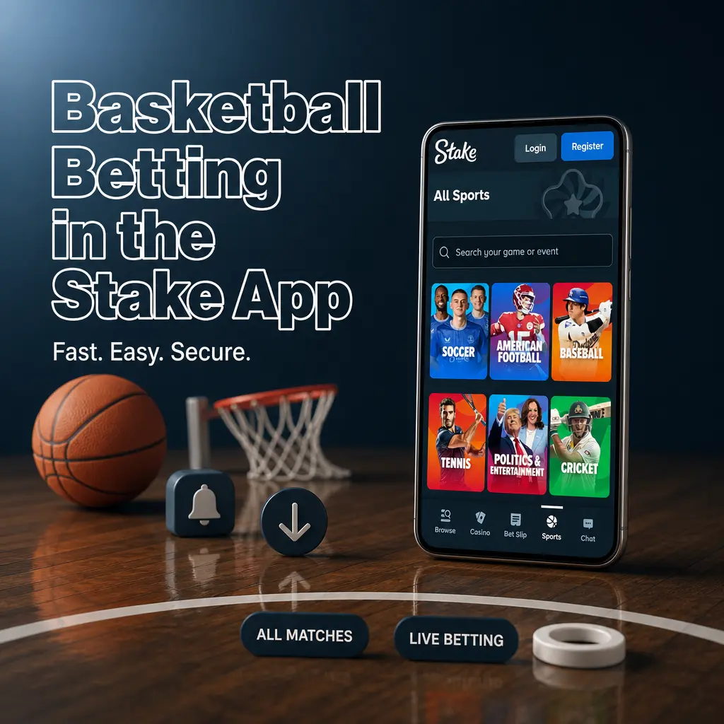 Basketball betting in the Stake app: live NBA and EuroLeague odds, player props, quarter lines, and fixture notifications.