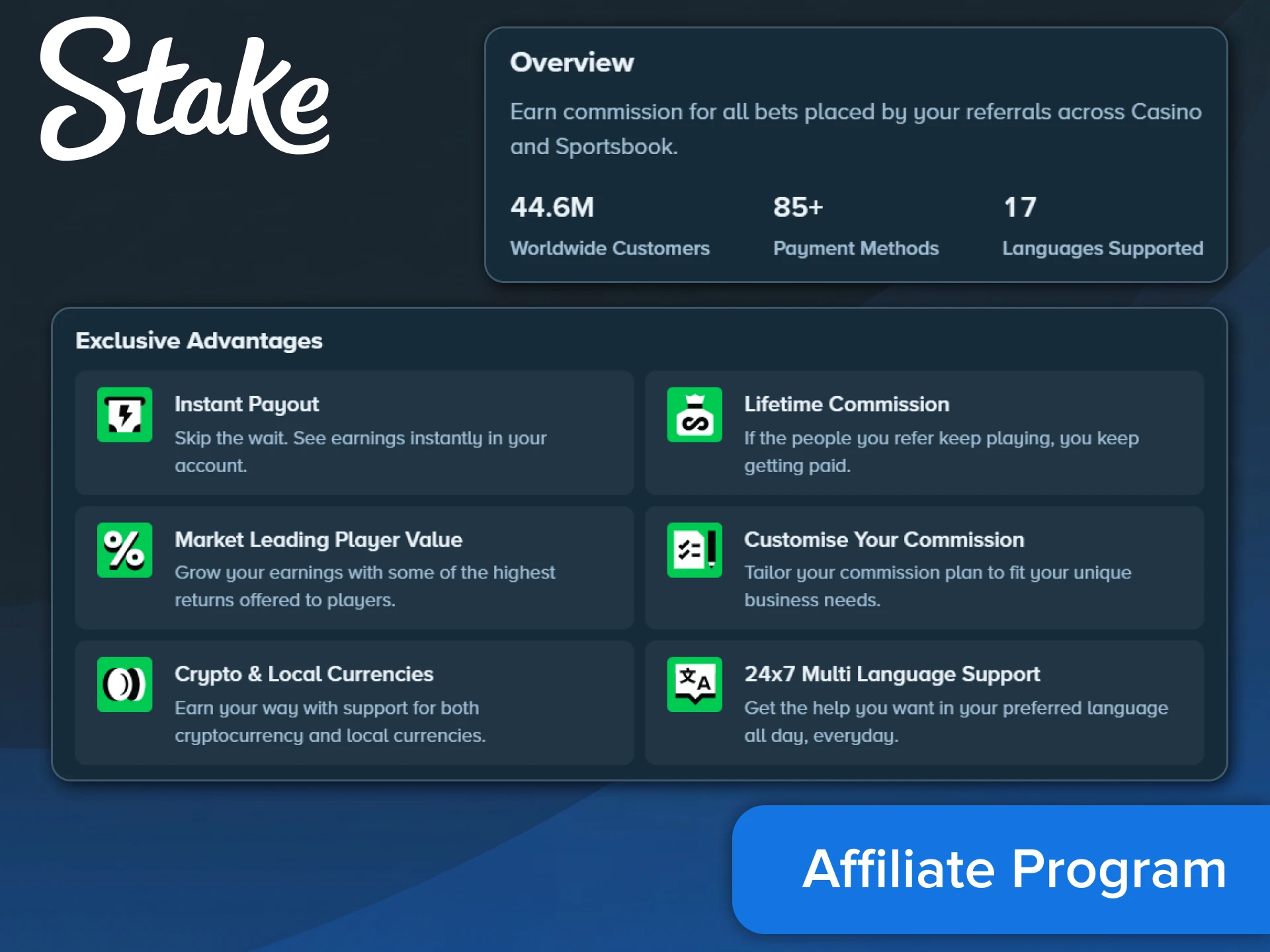 Join the Stake affiliate program to earn passive commissions.
