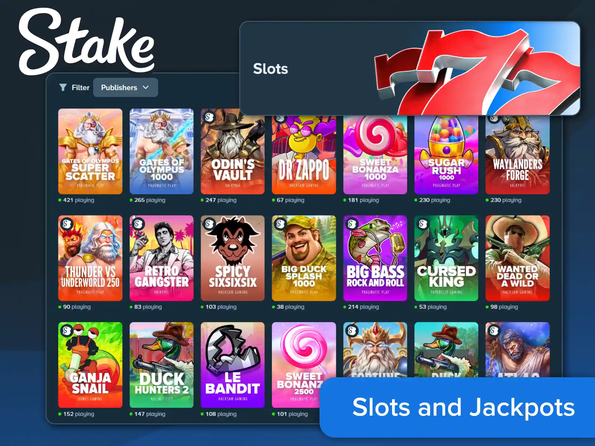 Spin top slots and aim for massive jackpots on Stake.