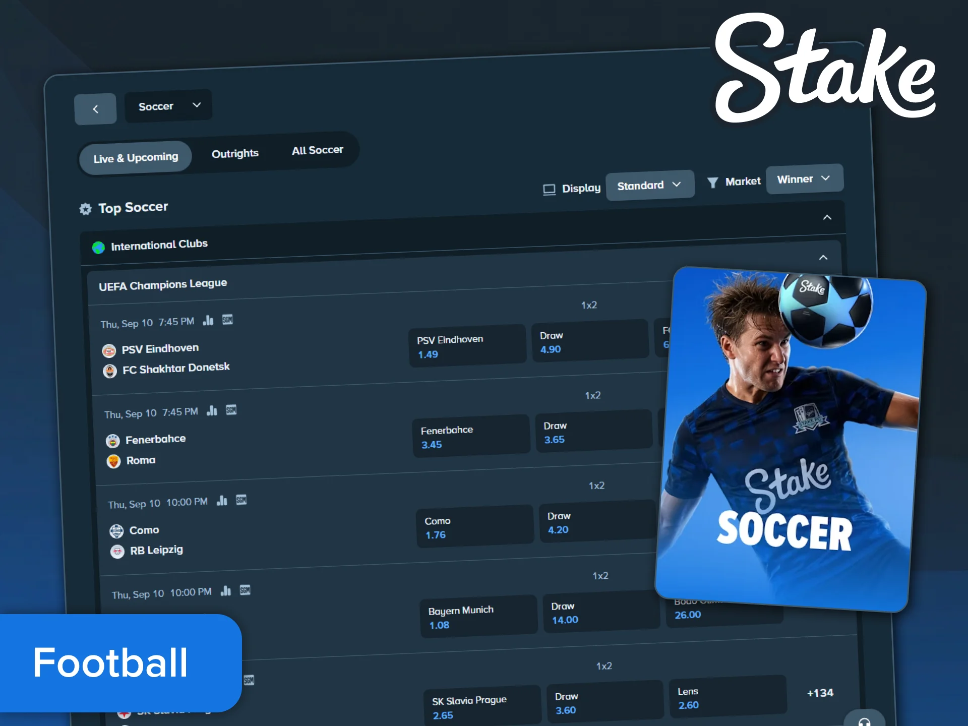 Wagering on top global football leagues with Stake.