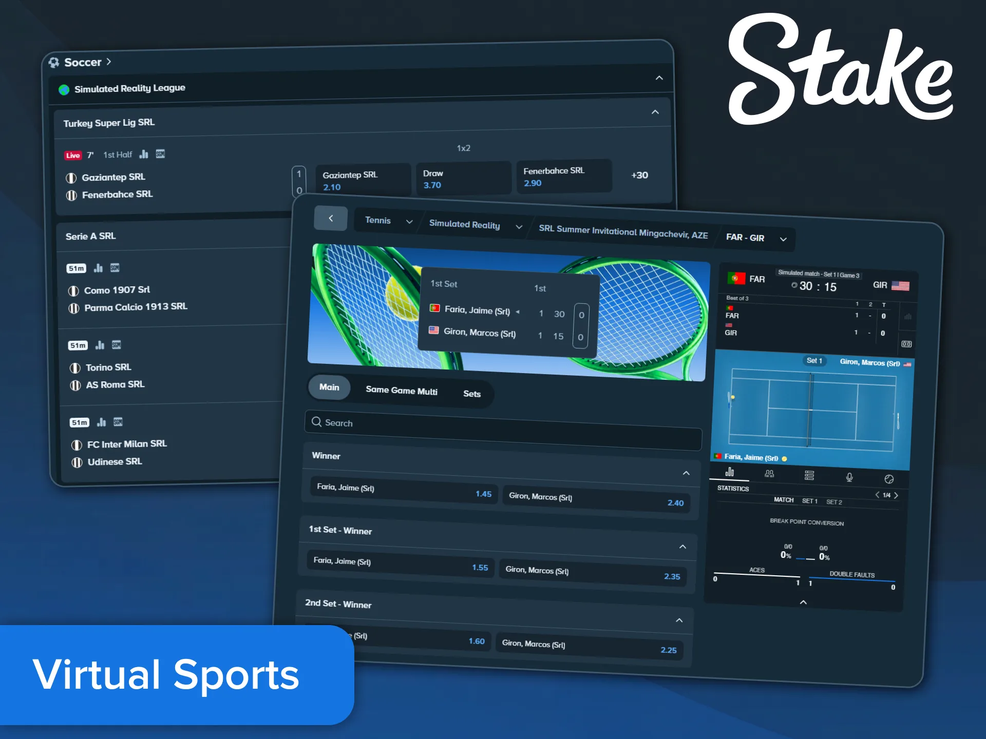 Try dynamic virtual sports betting options on Stake.