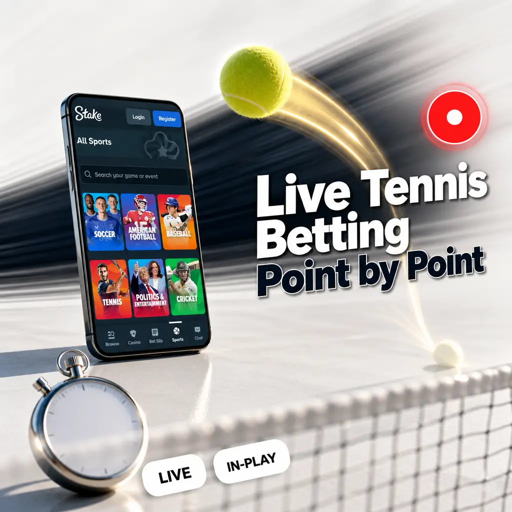 Live tennis betting on Stake shows point-by-point odds, score tracker, and cash out updates within seconds after every point.