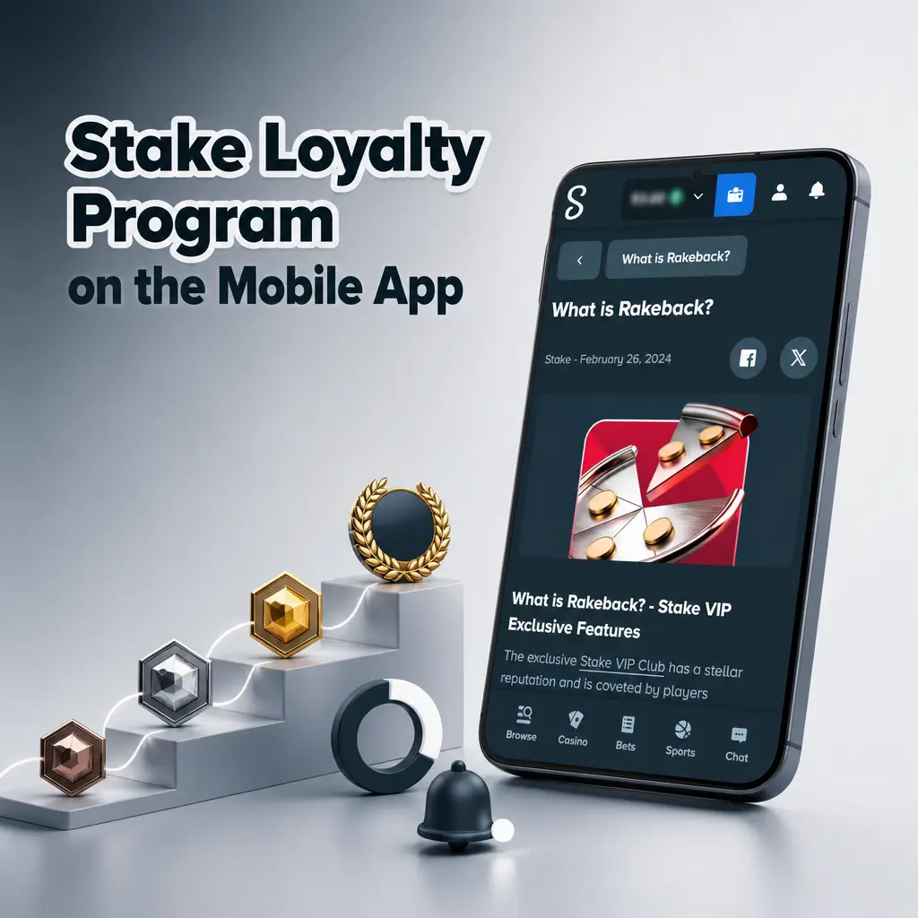Stake mobile app Rewards screen showing loyalty level, points balance, and tier progress in one view