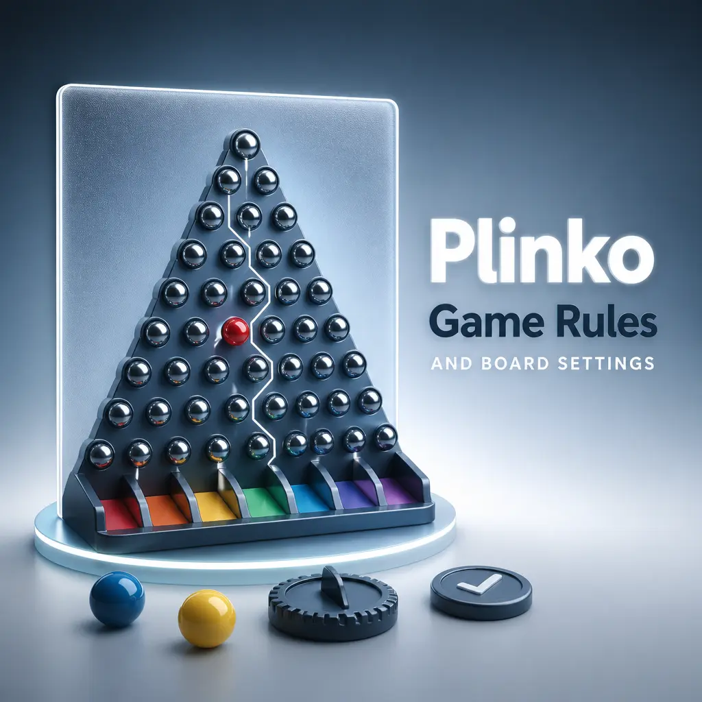 Diagram of a Plinko board showing peg rows, multiplier slots, risk levels, and provably fair settings.