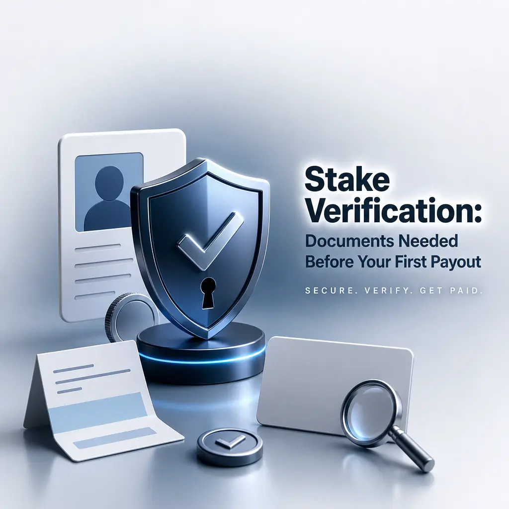 Documents required for Stake account verification, including photo ID, proof of address, and payment method ownership before withdrawal.